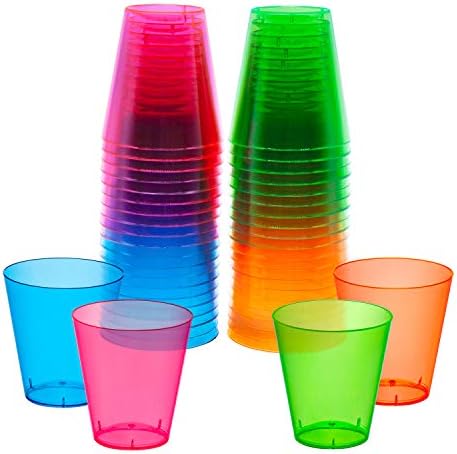 Party Essentials Hard Plastic 2-Ounce Shot/Shooter Glasses, 40-Count, Assorted Neon