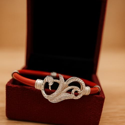 Image of Parasmoni Stylish Red Silver Noya Bangle with Leaf Motif Design for Women