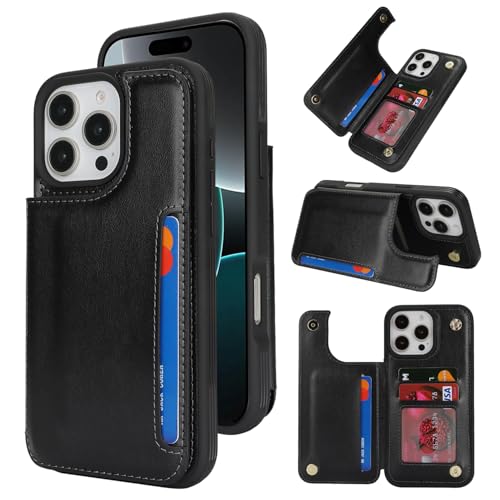 Coque iPhone 16 Pro élégante en cuir synthétique noir pour homme et femme