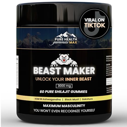 Beast Maker - Pure Shilajit Gummies for Men | Natural Himilayan Organic Shilajit Authentic Male Enhancement Supplement with Ashwagandha Black Musli Gokshura | 60 Gummies