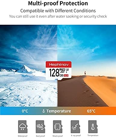 Hephinov Micro SD Card Up to 100/30MB/s(R/W), 128GB MicroSDXC Memory Card + SD Adapter with A1, C10, U3, V30, 4K Video Recording, TF Card for Camera, Smartphone, Drone, Dash Cam, Gopro, DSLRs