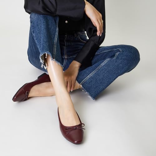 Image of Trary Slingback Flats for Women, Black Dressy Comfortable Round Square Toe Shoes, Work Office Casual Ankle Strap Dress Flats