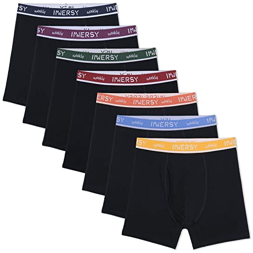 INNERSY Men's Boxer Briefs Cotton Stretchy Underwear Multipack for a Week(Weekly Black,Large)
