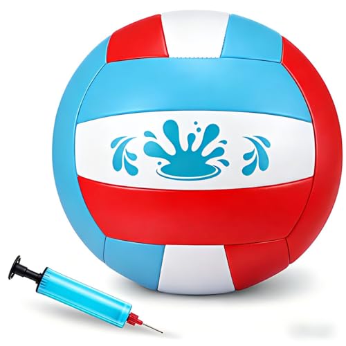 Leitee 5/8.5 Inches Waterproof Pool Volleyball Swimming Water Beach Volleyball with Soft Cover Pump for Adults Game Outdoor Indoor Activities(Deep Blue/red/White 8.5 Inch)