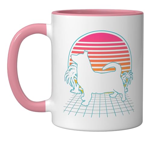 Taza de cerámica rosa y blanca de 11 onzas con diseño vintage Swedish Vallhund miniatura 1