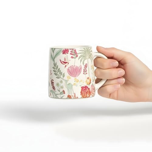 Image of Miah VintageBloom Ceramic Cup Set - Set of 6 | 10.16 cm x 6.85 cm x 8.89 cm | Handcrafted Coffee & Tea Mugs | Microwave & Dishwasher Safe | Timeless Classic Floral Design