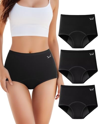 TANSTC Period Underwear for Women Heavy Flow Leakproof Panties Teens High Waisted Menstrual Postpartum Hipster Briefs -3 Pack