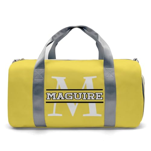 Volleyball Monogram Yellow Personalized Duffel Bag with Name Custom Travel Bag for Women Men Sports Gym Dance Bags Wet Dry Pockets Shoes Compartment Overnight Weekend Bag Gift