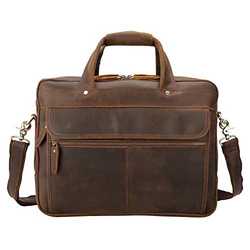 Polare 15.7" Full Grain Cowhide Leather Laptop Business Briefcase Work Bag College Bag Messenger Bag For Men #TOP3