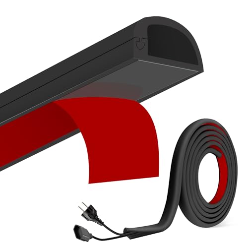 3m Kabelkanal Schwarz Selbstklebend - Flexibler Silikon Kabelschacht für TV-Wand Schreibtisch & Fußleisten Halbrunde Kabelabdeckung (22x10mm)