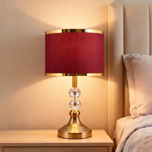 XINYASEE Lampe de chevet avec abat-jour en tissu et base en métal Lampe de chevet Décorative E27 lampe de table Pour chambre salon abats-jour et pieds de lampes (Rouge)