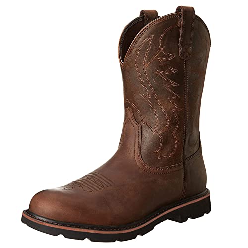 TDHLW Cowboystiefel für Männer, Round Toe Arbeitsstiefel PU Western Cowboystiefel Stickerei Handwerk Vintage Herrenstiefel Martin Stiefel Herren,Brown b,46 Cover