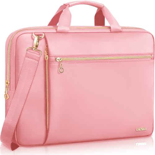 Lausiax Laptop Case Bag Women Men Computer Sleeve Compatible with MacBook/Dell/HP/Acer/ASUS/LG Waterproof Shoulder Carrying Briefcase Pink 17-17.3 Inch