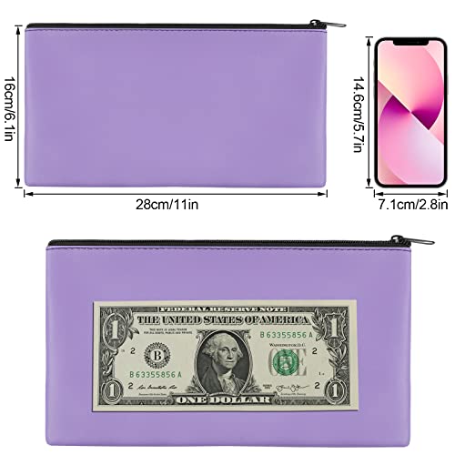 Image of 4Pack Money Bag 11 X 6 inch, Safe Durable Waterproof Bags With Zipper for Cash, Coin Pouch PU Leather Bank Bag for Checks, Makeup, Bills, Receipts (Purple)