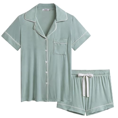 Image of Joyaria Women's Cooling Bamboo Viscose Pajamas Shorts Set Button Front | Moisture Wicking, Cool & Lightweight, Breathable PJs for Night Sweats