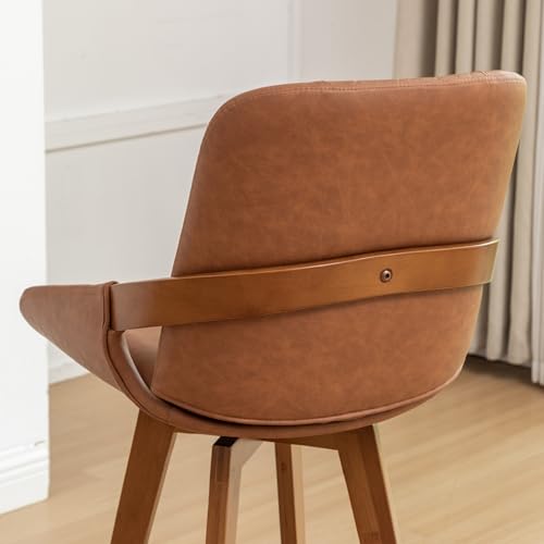 Image of Bar Stools Set of 4, 29.5 Inch Mid Century Modern Retro Swivel Bar Stools, Faux Leather Upholstered and Walnut Wood Frame for Bar /Pub /Island (Brown, 29.5 inch-4 PCS)
