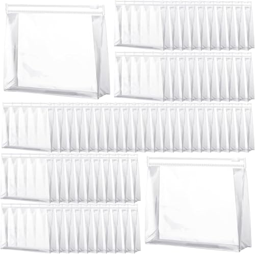 JIAWEILI Lot de 100 mini trousses de maquillage transparentes en PVC transparent avec fermeture éclair pour homme et femme (20 x 15 x 5,1 cm, horizontale) Br, claire, Fermeture éclair pour homme et