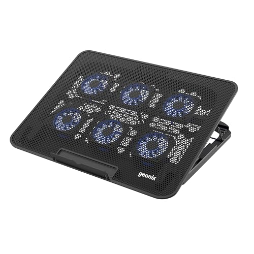 Image of Geonix CoolZ 6 Fan Laptop Cooling Pad | Powerful coooling | Universal Support up to 17-Inch|Supports up to 5kg | 6 Adjustable Heights Up to 134mm| Mobile Phone Stand (Black & Blue)