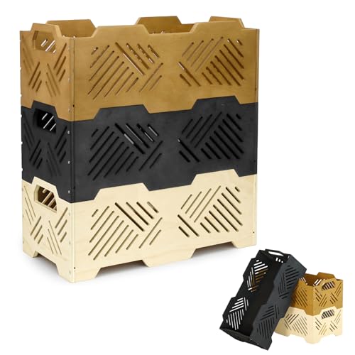 Wuciray cajas almacenaje madera con asas cajas apilable para almacenamiento y decoración cesta caja de madera natural de ropa artículos diversos planter box cajitas organizadoras (1#) (3#)