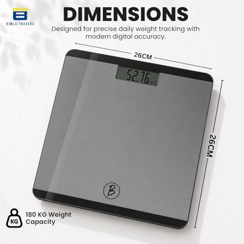 Image of Btag Premium Digital Body Weight Scale | 26x26 cm Wide Platform | Clear LCD Display | Anti-Skid Base | 180 kg Capacity Block Design (Black)
