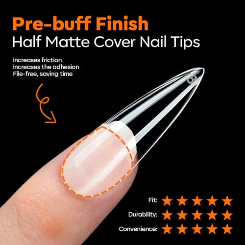 Image of Modelones Long Stiletto Nail Tips Pre-shaped Soft Gel Fake Nails False Full | Acrylic Clear Full Cover Press on Extension Kit Gel Manicure DIY at Home 216PCS 12Sizes