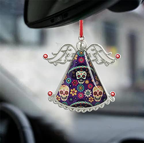 Xutai Angel Christmas Tree Ornaments Sugar Skulls Christmas Ornament Flowers On Dark Glass Christmas Hanging Angel Glass Pendant For Holiday Decoration #TOP4