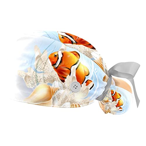 Chapeaux de travail respirants JDEZ lot de 2 casquettes bouffantes pour hommes et femmes motif mer