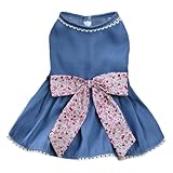 MSNFOASM Small Dog Thin Denim Blue Dress,Cute Princess Dog Skirt with Bow-Knot(L)