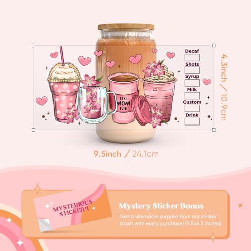 Image of Kaciola 10 Sheets UV DTF Cup Wraps for 16 oz- Mama Theme UV DTF Stickers, 1 Sheet Mysterious Pattern Transfer, Rub on Transfers Stickers for 16 oz Libbey Glasses Crafting
