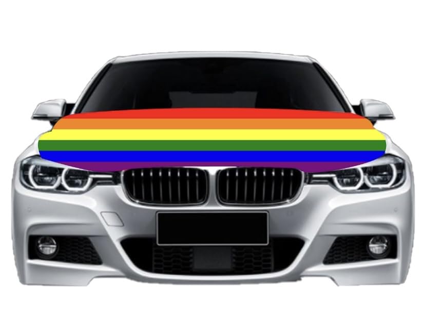 Image of Car Hood Cover Country Flag Hood Cover Durable Weatherproof Universal Fit Car Cover for All Seasons Protection Custom Fit for Cars Trucks SUVs (LGBTQ+ Rainbow)