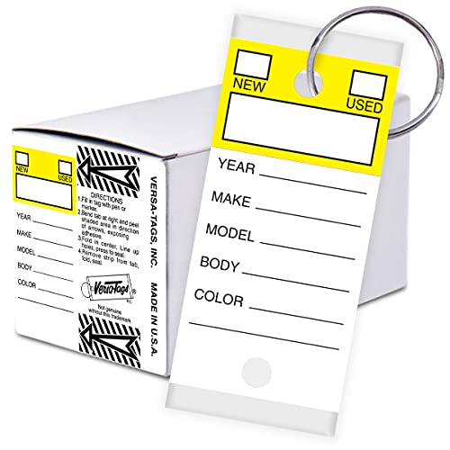Image of Versa-Tags 250 Per Box, Self-Protecting Paper Key Tags with Chrome-Plated Split Rings Perfect for Car Truck Or RV Dealers Top Stripe Yellow