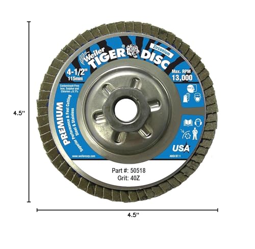Image of Weiler 50518 Tiger Abrasive Flap Disc, Type 29, Threaded Hole, Aluminum Backing, Zirconia Alumina, 4-1 /2 inch Dia., 40 Grit
