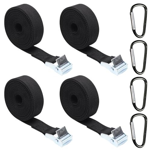 HONRIGO 4 PCS Adjustable Ratchet Tie Down Straps 5m × 25mm Heavy Duty Lashing Straps with 4 Carabiners & Quick‑Release Cam Buckles — for Trucks, Motorcycles, Vans, Trailers, Luggage