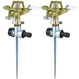 2 Pcs 1/2 Inch Metal Impact Sprinklers for Yard Lawn with Zinc Alloy Spike Base, 25-360 Degrees Rota