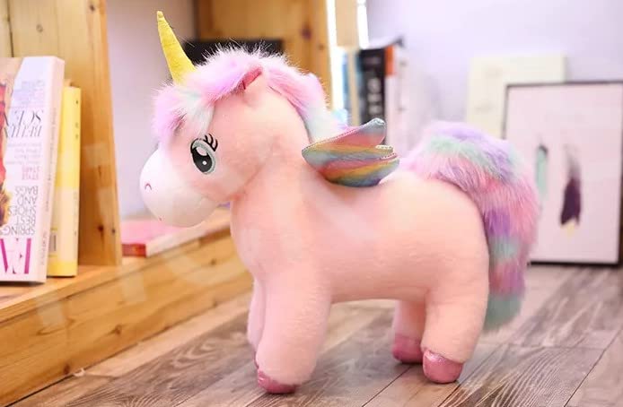 Image of Tickles Soft Stuffed Plush Fantastic Glow Rainbow Wings Unicorn Horse Animal Toy for Kids Room (Size: 35 cm Color: Pink)