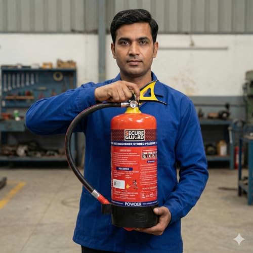 Image of Secure Guard ABC Powder Type 4 Kg Fire Extinguisher Red Fire Extinguisher ISI Mark with Wall Mount Hook and How to use Instruction Manual for Home, Kitchen, Office, School and Industrial Use