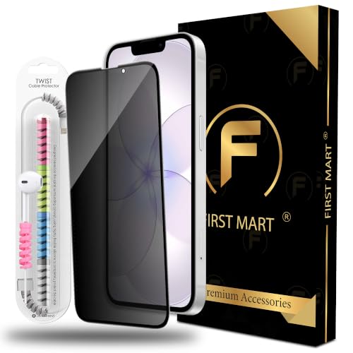 Image of FIRST MART Privacy Tempered Glass for iPhone 17e, iPhone 16e & 14 with Cable Guard & Installation Kit | Anti-Spy 9H Screen Protector, Edge-to-Edge, Case-Friendly | Black