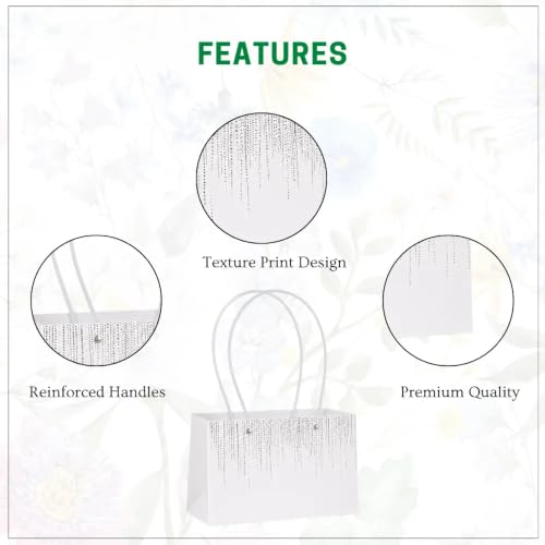 Image of Oasis Pack of 10 White Texture Print Flower Hamper Bags | Premium Floral Packaging Bags for Rakhi Gift Hampers, Flower Bouquets, Wedding, Return Gifts, Decorative Presentation & Florist Supplies
