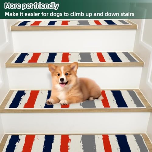 Alfombra para escaleras interiores peldaños de madera antideslizantes 76 x 20 cm rayas 15 piezas 6