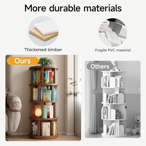 vie poetique Rotating Bookshelf Tower, Wooden, 4 Tier Vertical Rotate Turning Spiral Corner Organizer, 360° Rotating Book Tower, Ideal for Small Spaces, Living Rooms, Bedrooms (Rural, 4 Tier) by vie poetique - Image 7