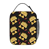YETTA YANG Mexican Taco Chips Funny Cute Black Yellow Portable Lunch Bag Insulated Lunch Box Reusabl