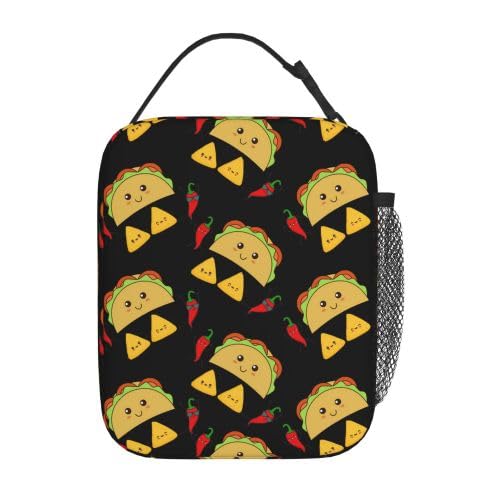 Yetta Yang Mexican Taco Chips Funny Cute Black Yellow Portable Lunch Bag Insulated Lunch Box Reusable Totes For Women Men Work Picnic Camping #TOP23