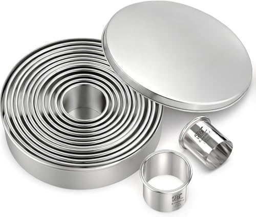 11 Pieces Round Biscuit Cookie Cutters Set(1.3/2/3/4/4.4 Inch), Professional Stainless Steel Pastry Cutter Biscuit Cutters for Baking with Storage Box for Cake Pastries Doughs Doughnuts