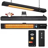 Ceiling Electric Outdoor Heater Wall-Mounted Hanging Patio 1500W Infrared 9 Heat Levels, 24H Timers, Carbon Fiber Tube Heating Wall Heater for Gazebo, Balcony (Rose Gold Quartz Glass)