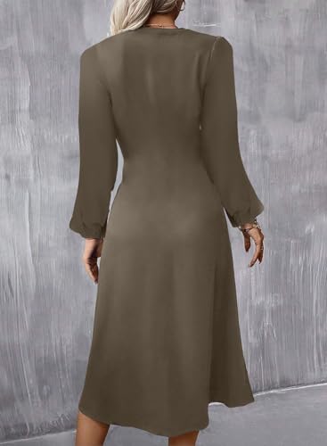 Image of Happy Sailed Women's Long Sleeve Ruched Waist Flowy A Line High Low Midi Cocktail Party Dress
