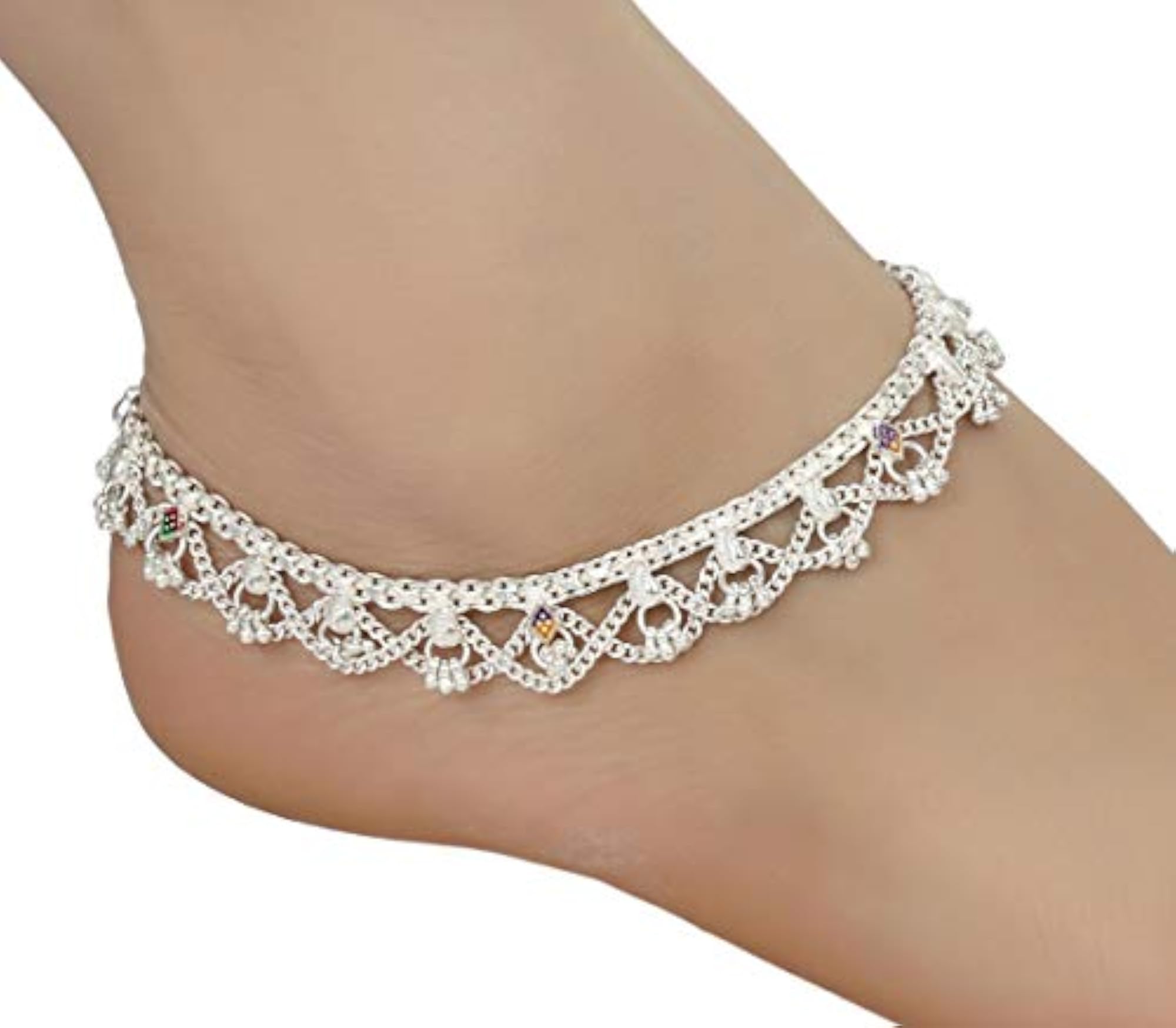 Pack of 2 Pair Indian Traditional Ethnic Silver Anklets