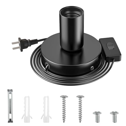 Porta Lampade e27 Base per Lampada da Tavolo con Cavo da 1,8 m Porta Lampade per Camera da letto Camino Muro Halloween Natale Nero (Nessuna lampadine inclusa/Standard USA)