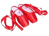  CYSTYLE Damen Mädchen Satin Spitzenschuhe Ballettschläppchen Ballettschuhe Tanzschuhe Ballett Trainings Schläppchen mit Silikonhülle (EU 41=Asia 43, Rot)