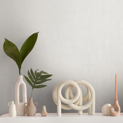 Papier peint intissé avec effet 3D blanc et gris moderne - 3
