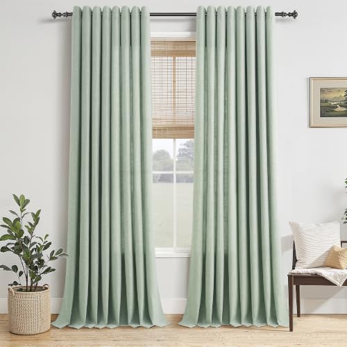 Jowels Aqua Green Linen Grommet Curtains 84 Inch Length for Living Room